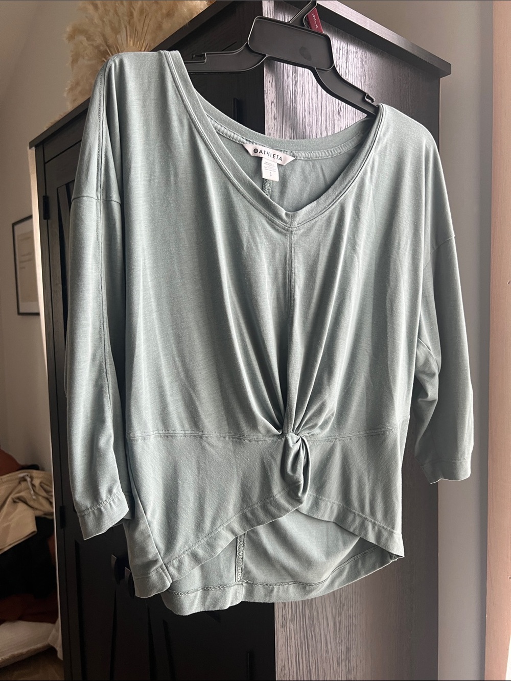 Athleta Light Sage Green V-Neck Twist-Front Pullover